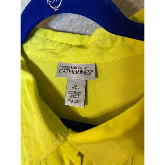Maggie Barnes Catherines‎ Blouse Womens 1X Button Up Pin Tuck Chartreuse - Picture 6 of 7